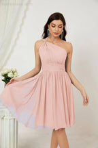 Vestido de dama de honor corto de chiffon de un hombro Numbersea para mujer Vestidos formales para fiesta y regreso a casa 2804