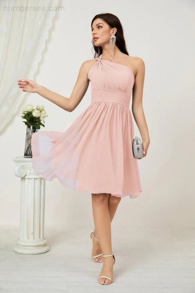 Vestido de dama de honor corto de chiffon de un hombro Numbersea para mujer Vestidos formales para fiesta y regreso a casa 2804