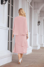 Vestido de festa formal para mãe da noiva, corte A, duas peças, Numbersea 28072 