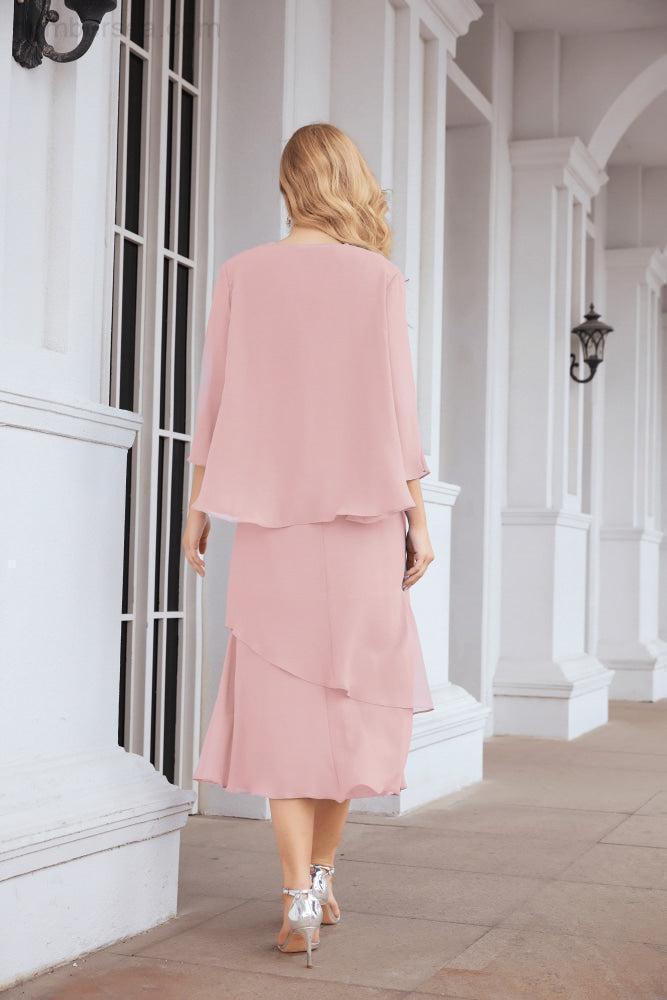 Vestido de festa formal para mãe da noiva, corte A, duas peças, Numbersea 28072 