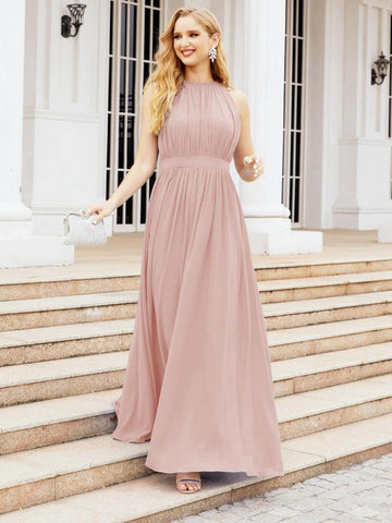 Numbersea Halter Bridesmaid Dress Empire Waist Formal Evening Prom Gown for Mother of The Bride 28030
