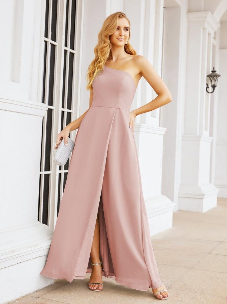 Vestidos de baile de cerimónia Numbersea para mulher com um ombro só e fenda lateral para madrinhas e madrinhas 28052 