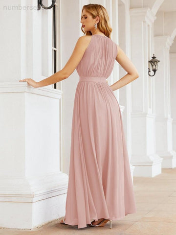 Numbersea Halter Bridesmaid Dress Empire Waist Formal Evening Prom Gown for Mother of The Bride 28030