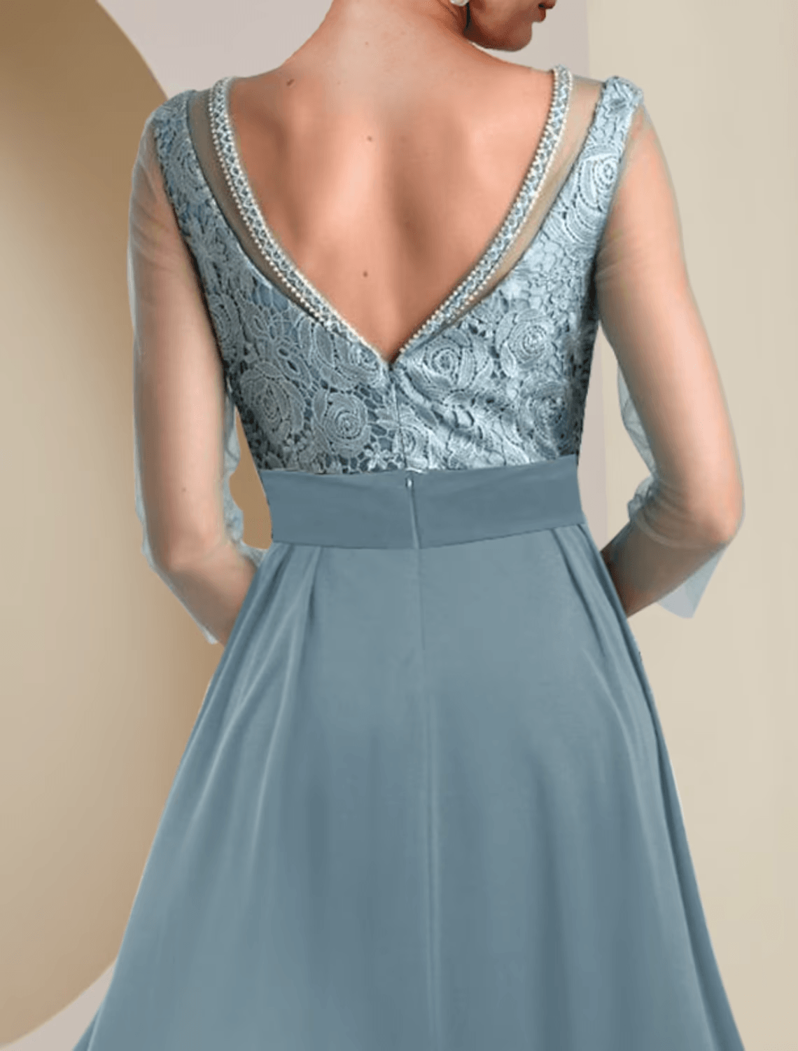 Vestido de mãe da noiva de duas peças, estilo coluna, formal, para casamento, vintage, elegante, com decote em joia, comprimento chá, comprimento até ao joelho, chiffon, renda, manga 3/4 com aplicações de missangas