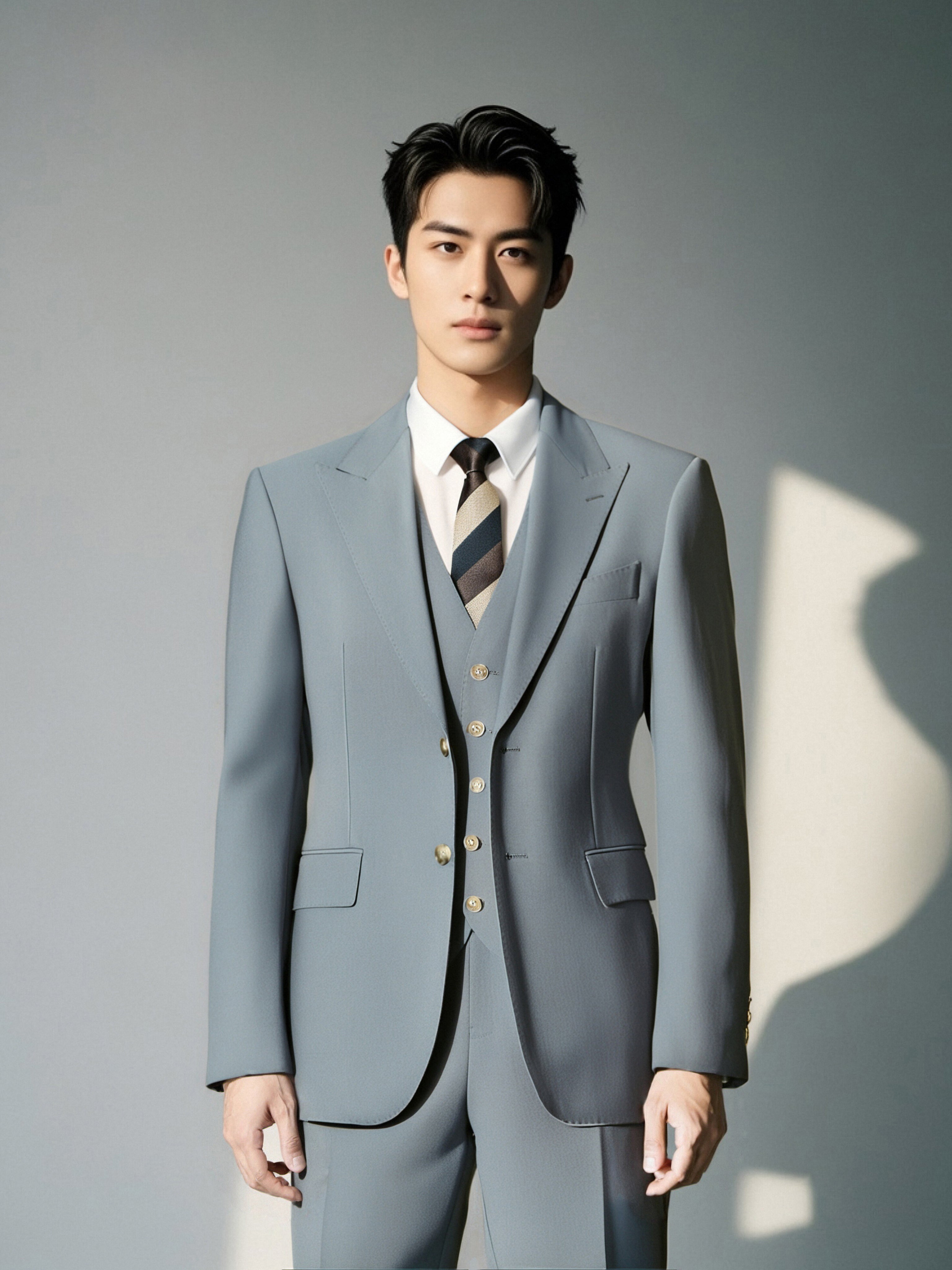 Dreiteiliger hellgrauer Wollanzug | Maßgeschneiderter formeller Hochzeits- & Businessanzug