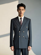 Double-Breasted Navy Pinstripe Wool Suit | Tailored Formal Groom & Business Suit