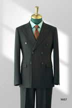 Abito in Lana a Righe Grigio Carbone Doppiopetto | Abito Sposo e da Business Formale Su Misura