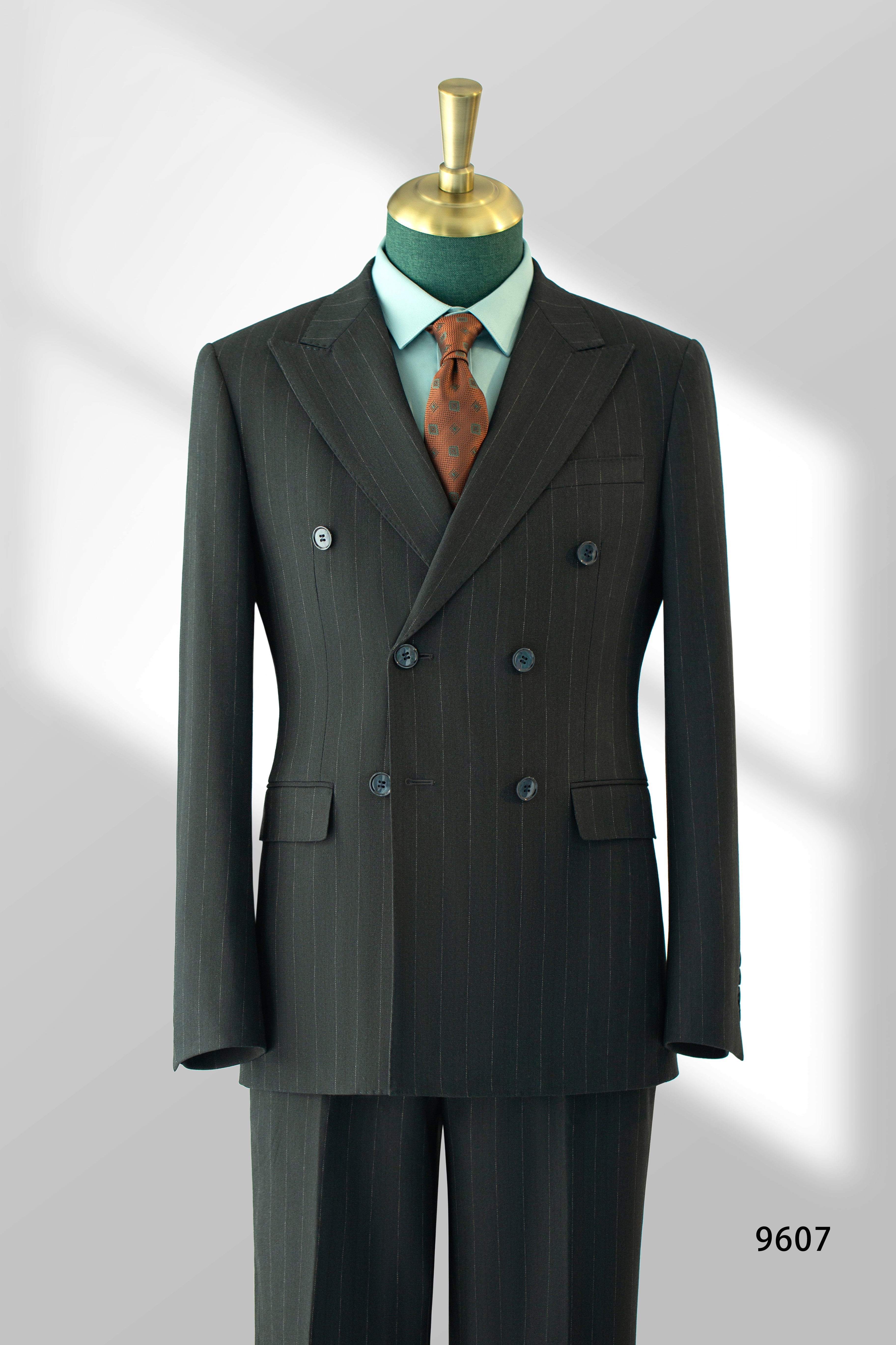 Double-Breasted Charcoal Pinstripe Wool Suit | Tailored Formal Groom & Business Suit