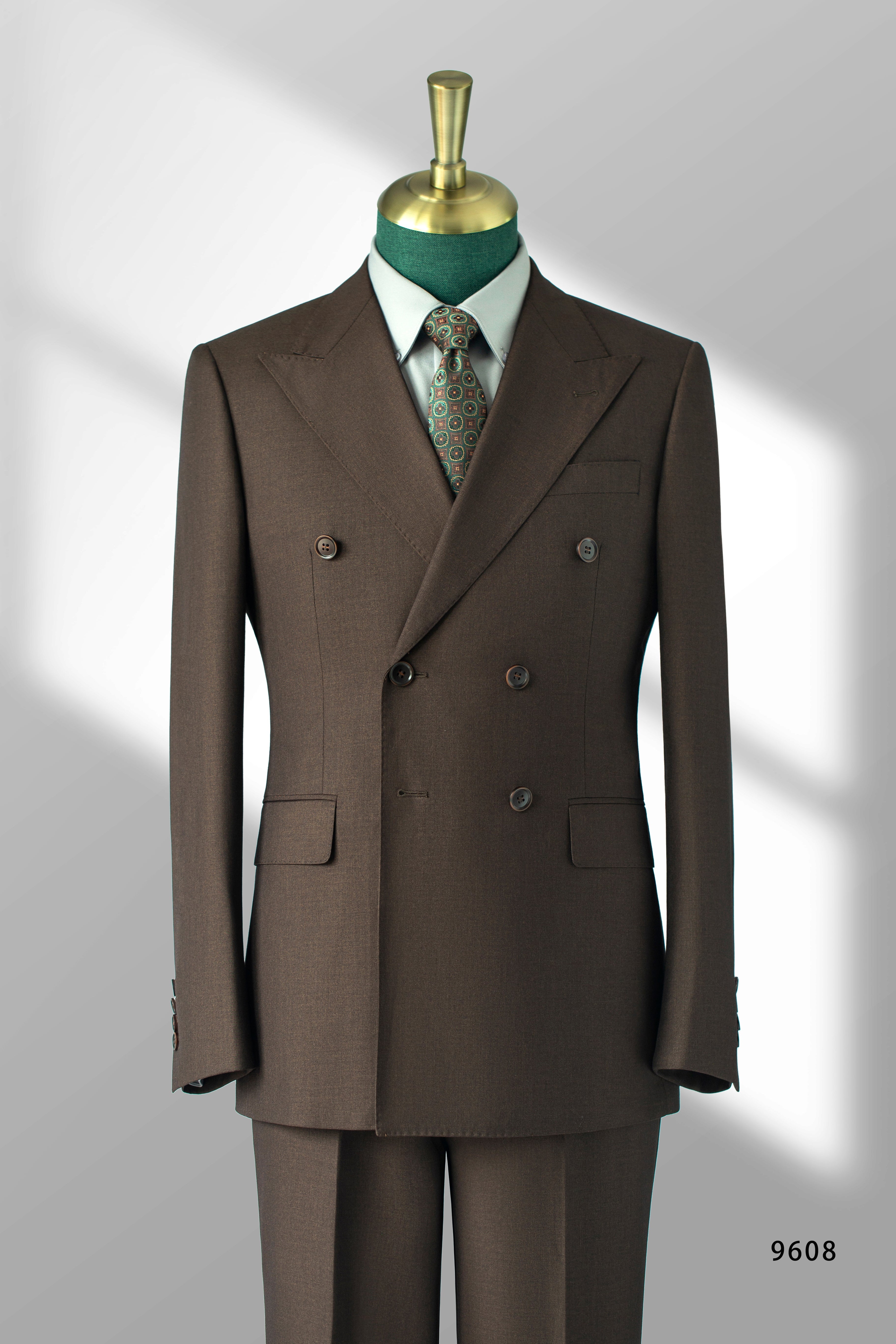 Double-Breasted Dark Brown Wool Suit | Tailored Formal Groom & Business Suit