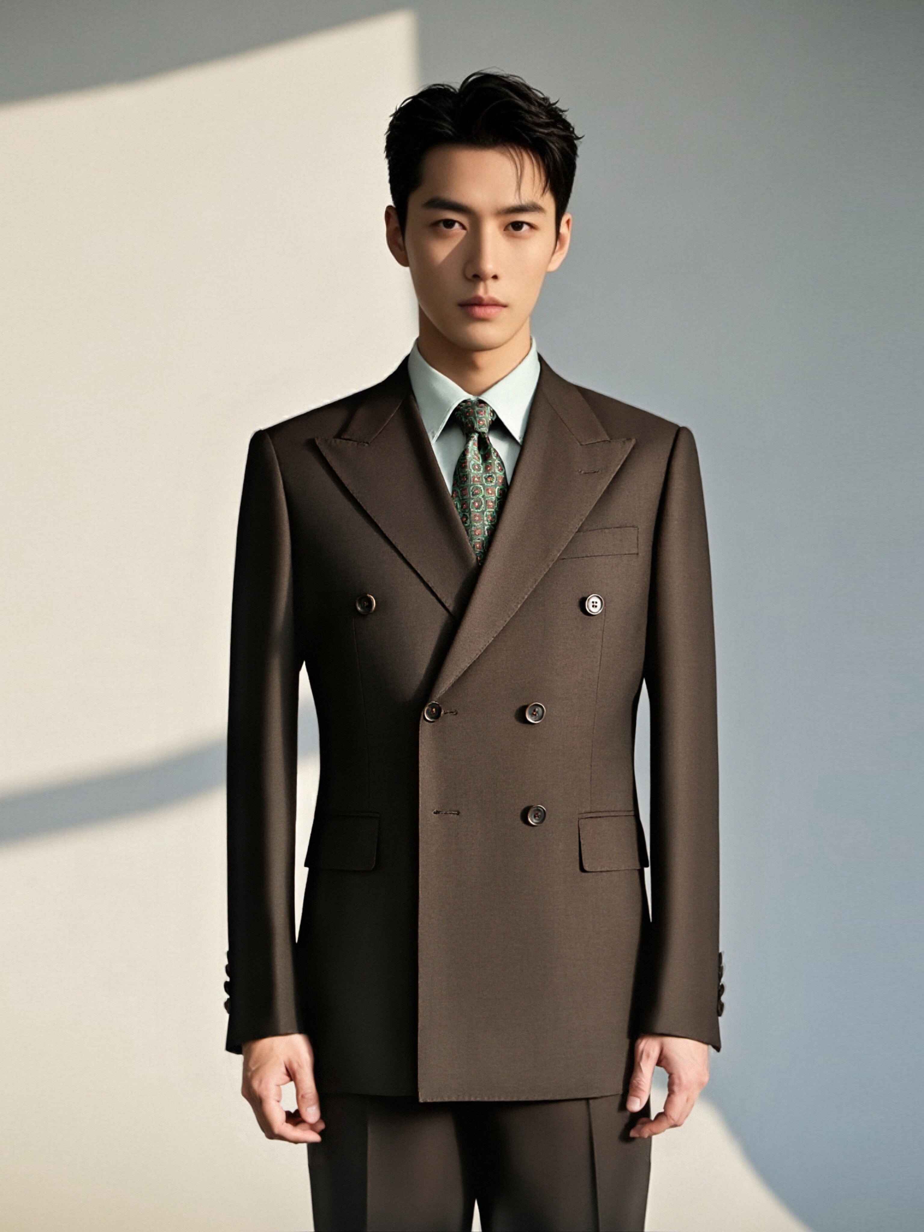 Double-Breasted Dark Brown Wool Suit | Tailored Formal Groom & Business Suit