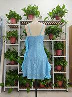 Hermoso Vestido de Cóctel y de Regreso a Casa con Tiras Azules, Lentejuelas, Chifón y Volantes Modelo Y8253