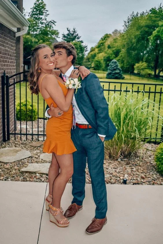 Vestido de Fiesta para el Baile de Bienvenida con Tirantes Espagueti y Dobladillo con Volantes Y2258