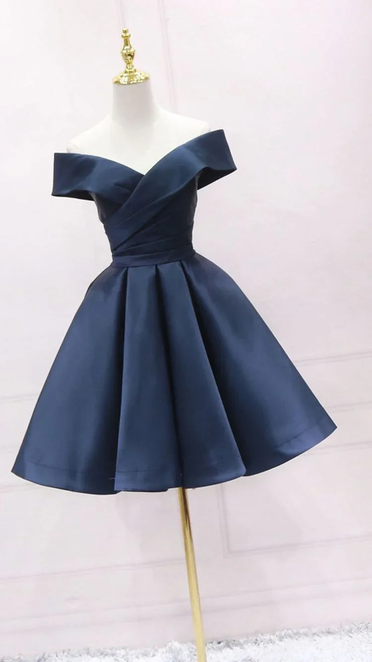 Einfaches Marineblaues Kurzes Homecoming-Kleid Rüschen-Minikleid Partykleider Maßgefertigte Damen-Partykleider Kurzes Abschlussballkleid Y2123