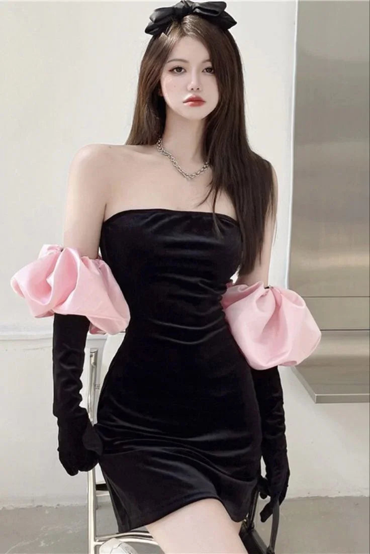 Sexy Schwarzes Trägerloses Heimkehrkleid Schwarzes Partykleid Y2381