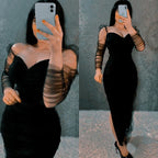 Abito da Donna Nero in Maglia Maniche Lunghe Tubino da Ballo Abito da Cocktail Nero Y5549
