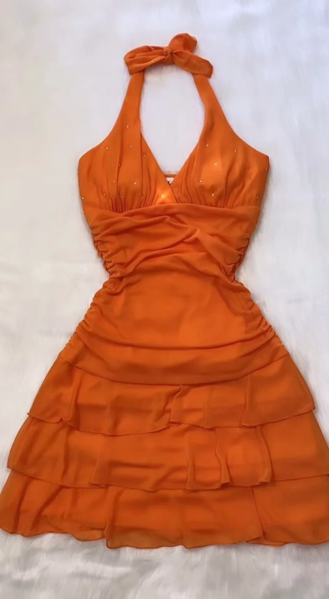 Vestido de Chiffon Alcinha Laranja para Baile de Finalistas Curto Y2595