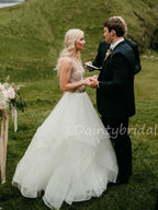 Neue Ankunft V-Ausschnitt Tüll A-Linie Lange Brautkleider.DB10479