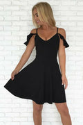 Robe de bal asymétrique à empiècements frottés court noir PD223
