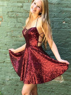 Lentejuelas Volantes Tirantes Espagueti Vestidos Mini SYH36