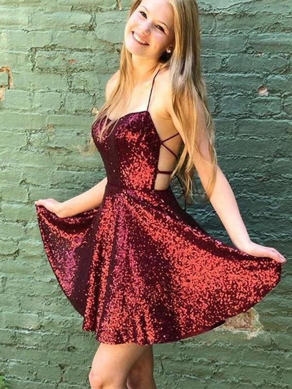 Lentejuelas Volantes Tirantes Espagueti Vestidos Mini SYH36