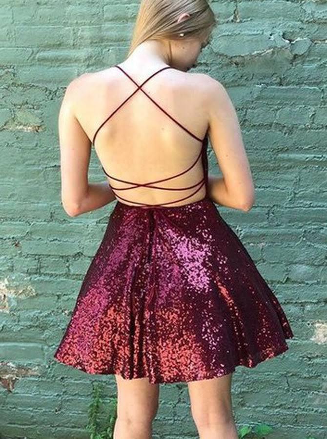 Lentejuelas Volantes Tirantes Espagueti Vestidos Mini SYH36