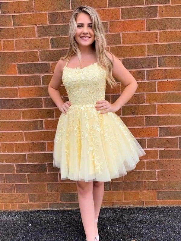 Vestido Mini Sin Mangas Tirantes con Aplicación de Tul Princesa SYH30