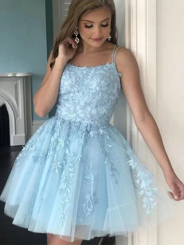 Vestido Mini Sin Mangas Tirantes con Aplicación de Tul Princesa SYH30