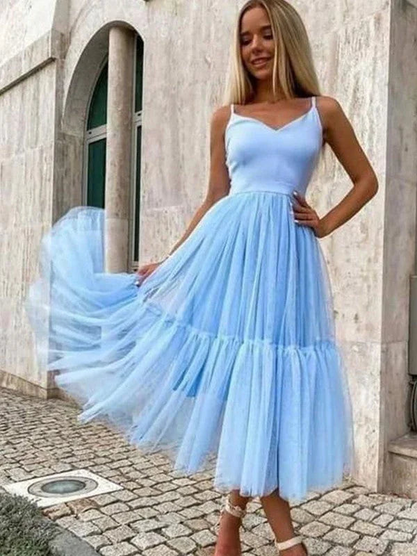 Vestidos de Tul con Volantes a la Altura del Té SYH37