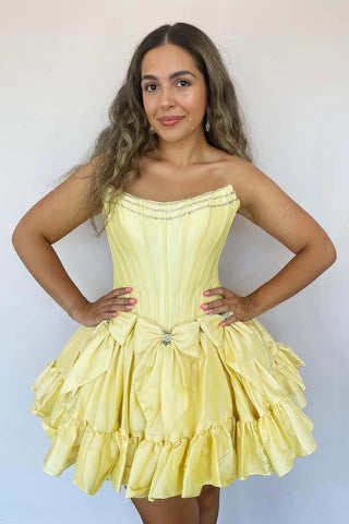 A-Linie, trägerlos, schwarz, kurzes Homecoming-Kleid mit Schleife, PD560