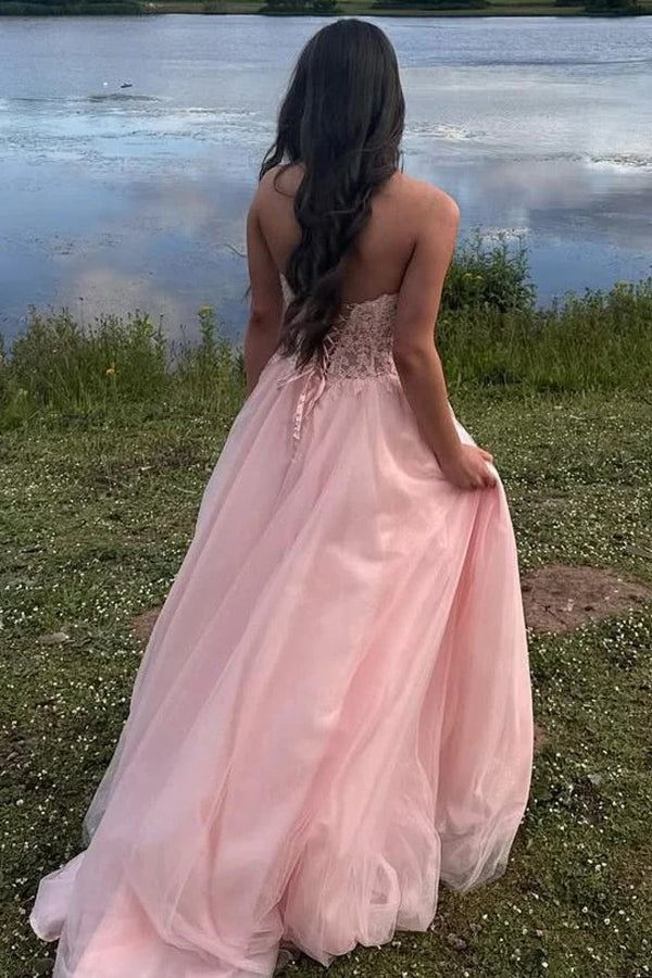 A-Line Strapless Sweetheart Sleeveless Pink Prom Dress PSK642