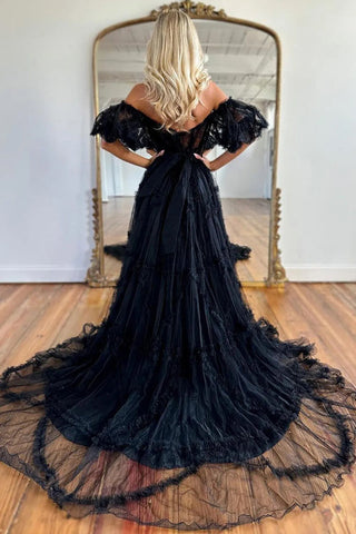 A-Line Off The Shoulder Sweetheart Floral Long Prom Dress PSK618