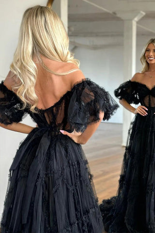 A-Line Off The Shoulder Sweetheart Floral Long Prom Dress PSK618