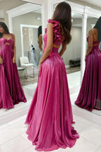 A-Linie, One-Shoulder, Schlüsselloch, Fuchsia, Ballkleid mit Schlitz, PSK633