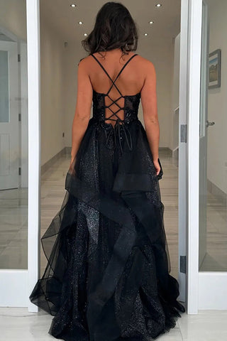 A-Line Straps Appliques Tulle Grey Green Long Prom Dress PSK644