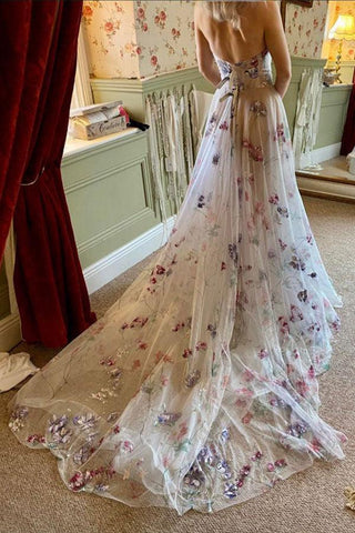 A-line Colorful Sweetheart Floral Prom Dress With Lace Applique PSK334