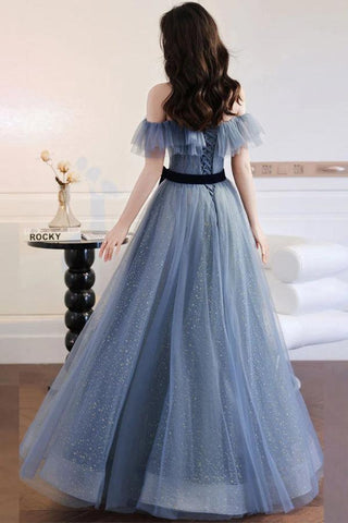 A-line Gray Blue Off The Shoulder Long Prom Dress Party Dress PSK268