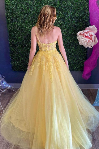A-line One Shoulder Tulle Sleeveless Yellow Long Prom Dress PSK292