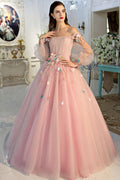 Robe de bal longue rose évasée asymétrique Robe de soirée douce PSK286