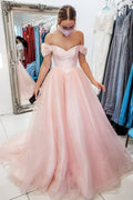 Robe de bal longue rose en tulle asymétrique décolletée bustier robe de soirée formelle PSK258