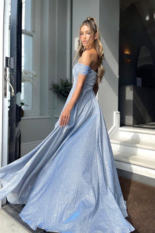 Glitzerndes, herzförmiges, blaues, langes Ballkleid mit Schlitz PSK306