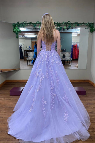 A-line Round Neck Tulle Lilac Long Prom Dress Party Dress PSK666