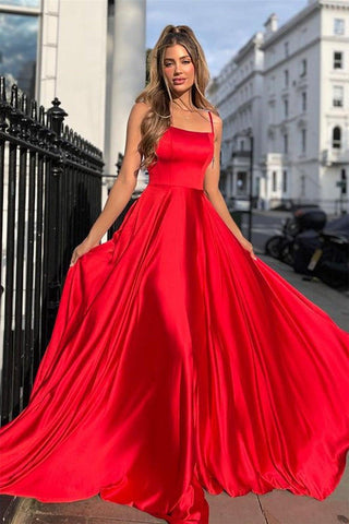 A-line Satin Scoop Neck Red Long Prom Dress Formal Dress PSK356