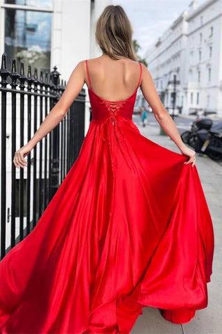 A-line Satin Scoop Neck Red Long Prom Dress Formal Dress PSK356