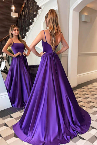 A-line Satin Scoop Neck Red Long Prom Dress Formal Dress PSK356