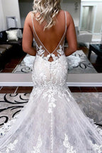 A-line Spaghetti Straps Mermaid Wedding Dress With Lace Appliques