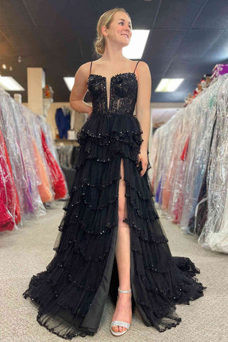 A-line Straps Plunging Neck Sequin Lace Pink Prom Dresses PSK484