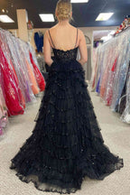 A-line Straps Plunging Neck Sequin Lace Pink Prom Dresses PSK484