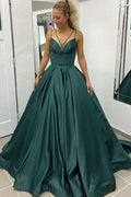 Robe de bal simple à bretelles en satin ligne A avec poches PSK261