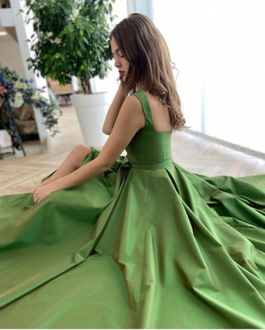 A-line Sweetheart Green Prom Dress Evening Dress With Pockets PSK251