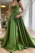 A-line Sweetheart Green Prom Dress Evening Dress With Pockets PSK251